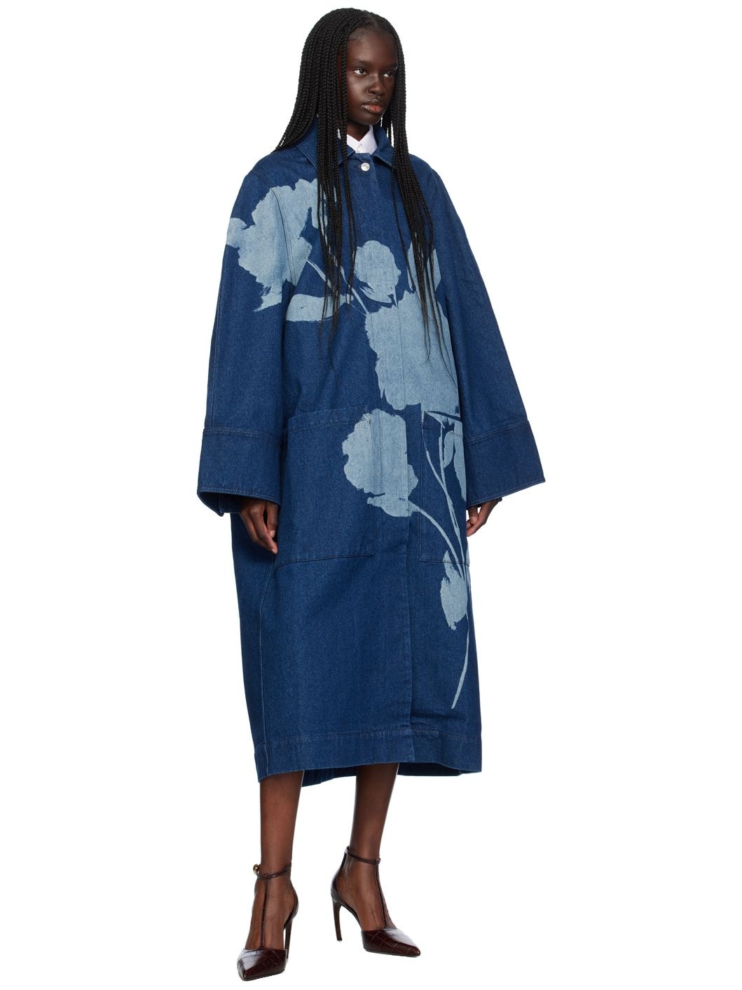 Indigo Floral Denim Coat - 4