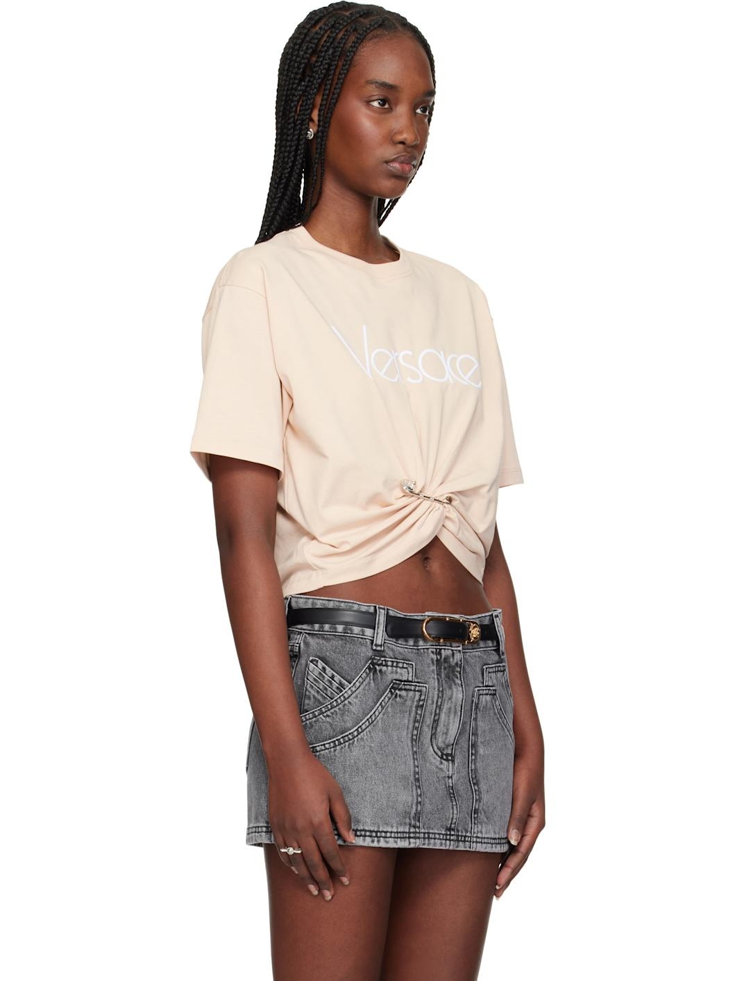 Beige 1978 Re-Edition Logo Safety Pin Crop T-shirt - 2