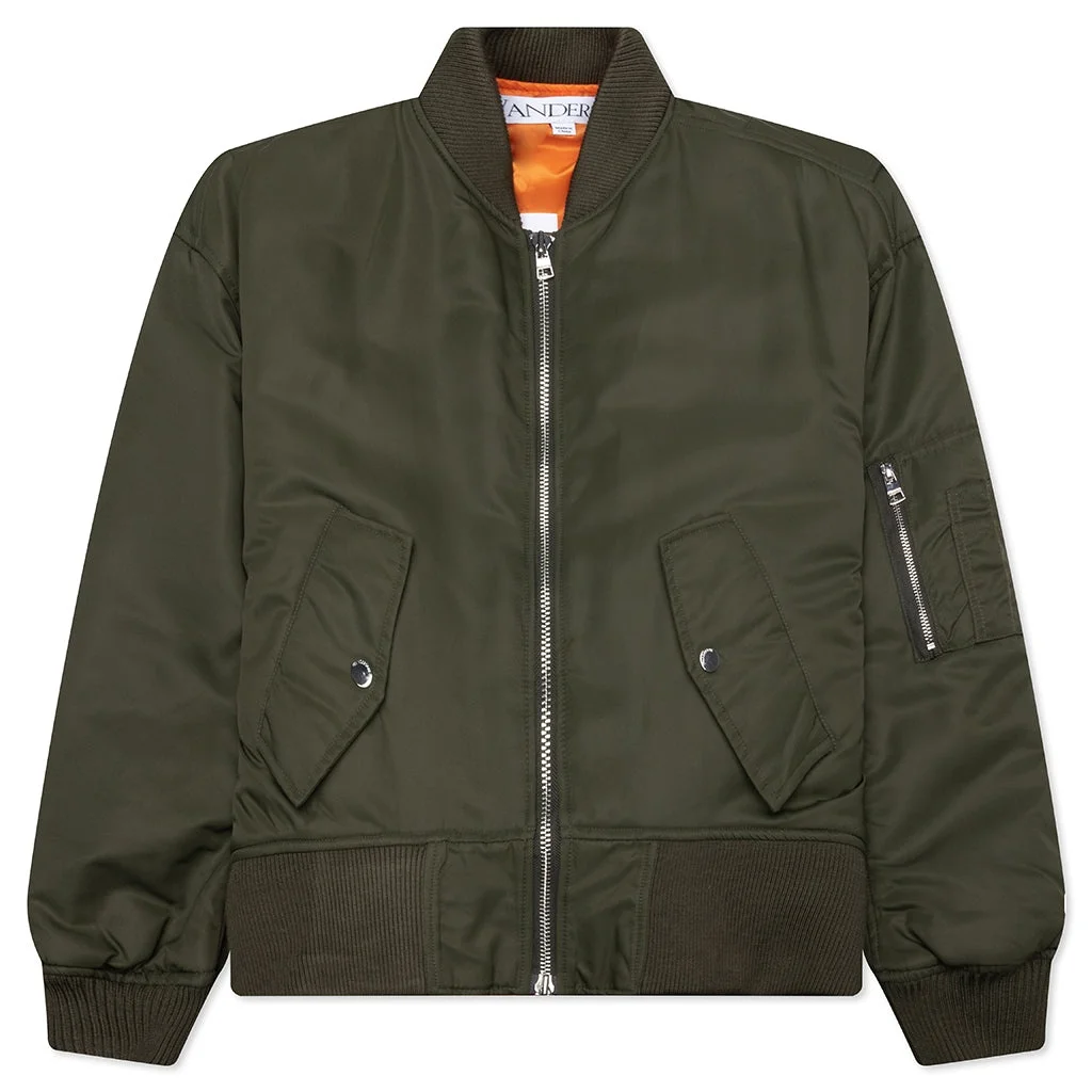 OVERSIZED CURVED HEM BOMBER JACKET - OLIVE - 1