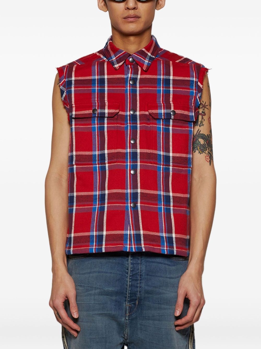 plaid sleeveless shirt - 3