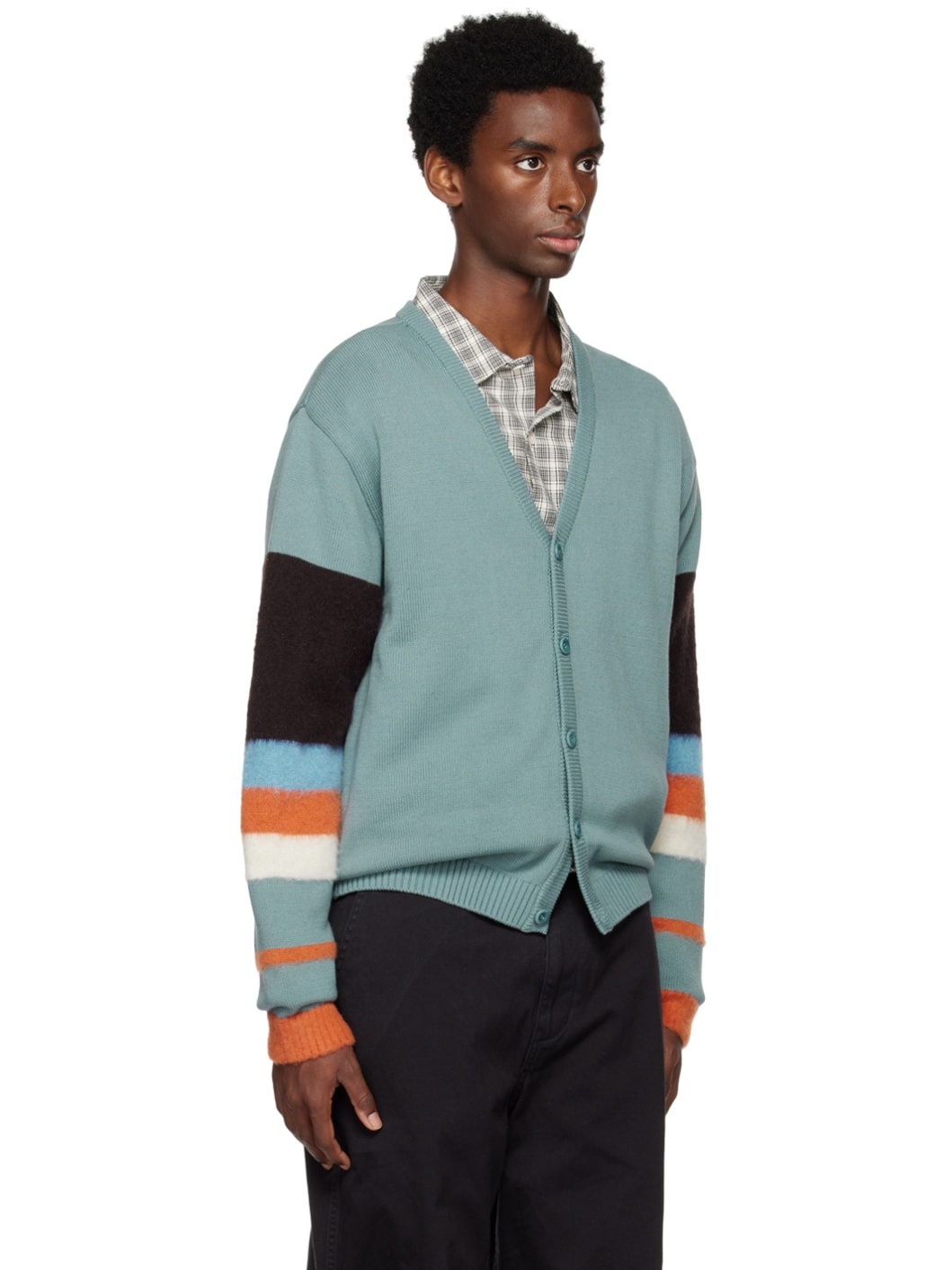 Blue Striped Sleeve Cardigan - 2