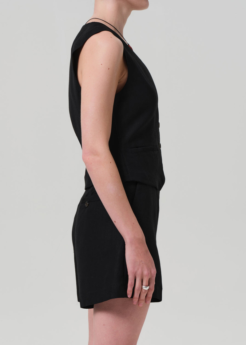 Waistcoat Linen Twill In Black 4