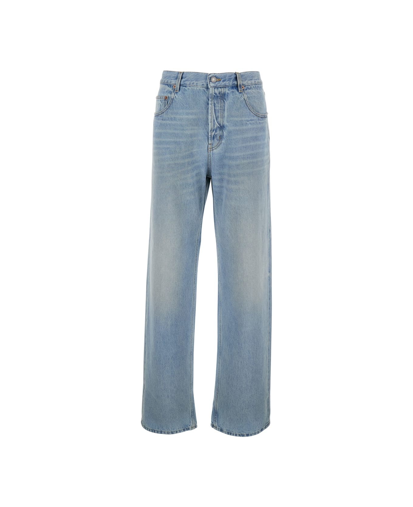 Light Blue Five Pocket Jeans With Logo Patch On The Back In Denim Man - 1