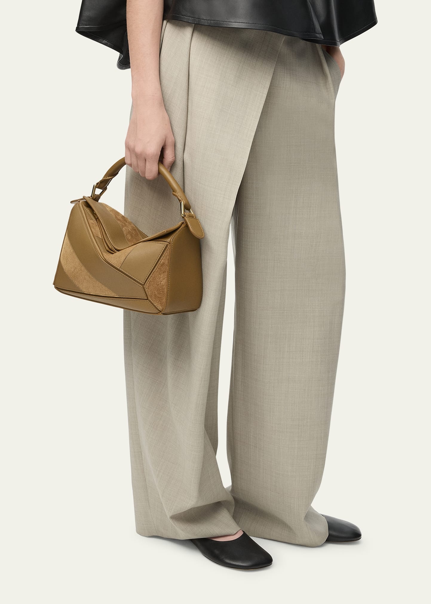 Puzzle Small Striped Top-Handle Bag in Leather & Suede - 2
