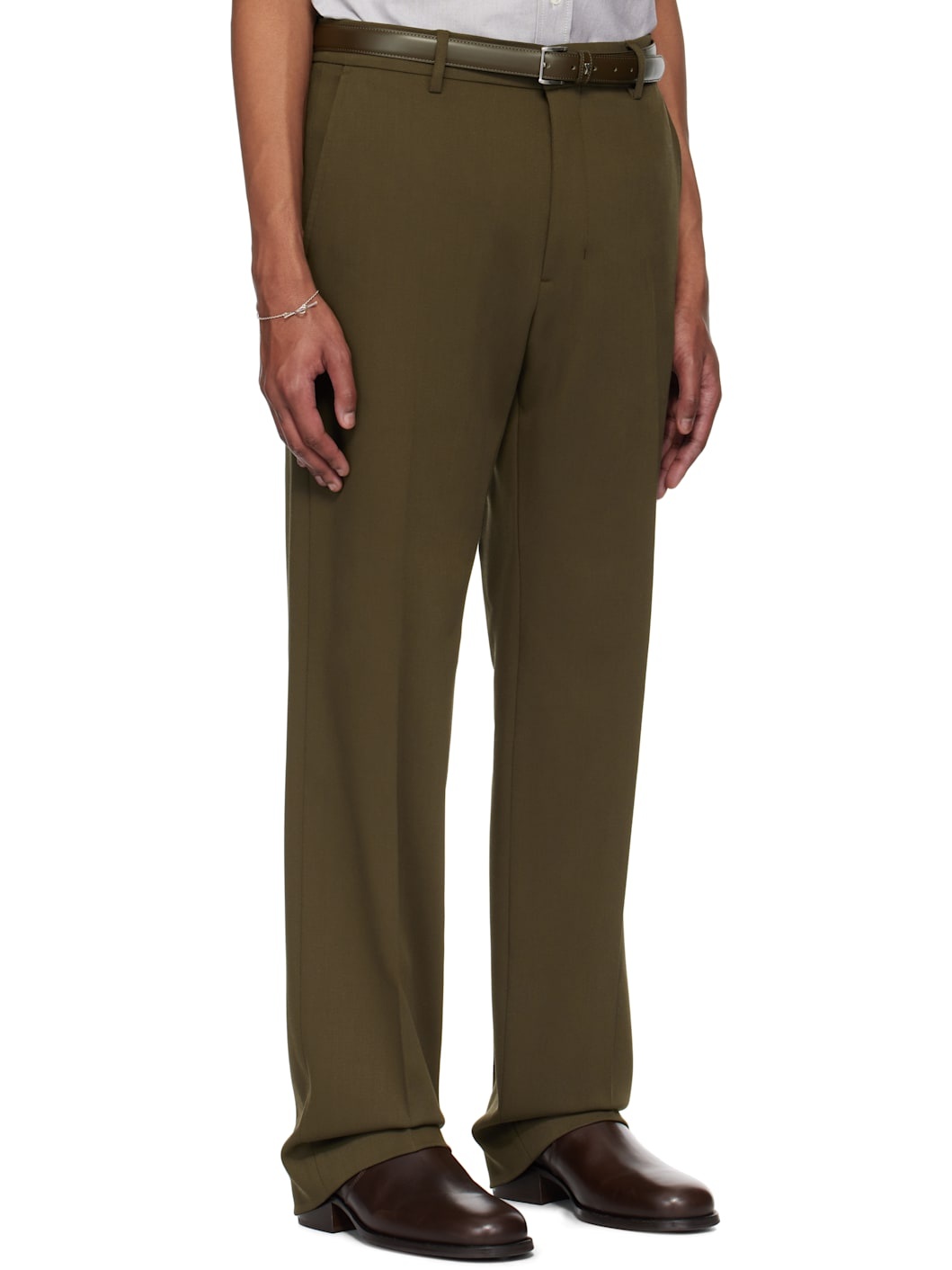 Khaki Wool Straight Fit Trousers - 2