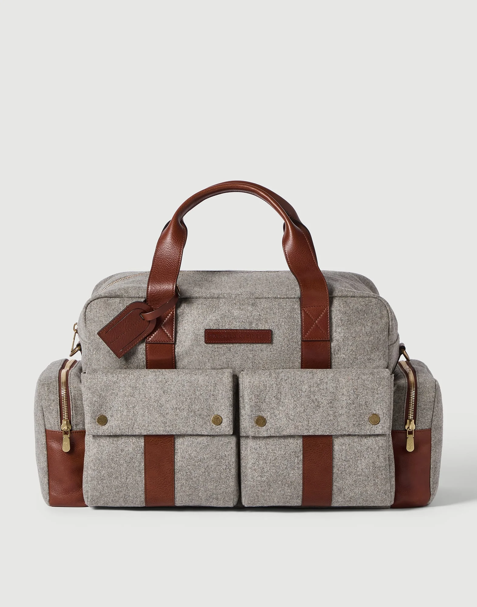 Virgin wool, alpaca and cashmere flannel leisure bag with grained calfskin inserts - 1