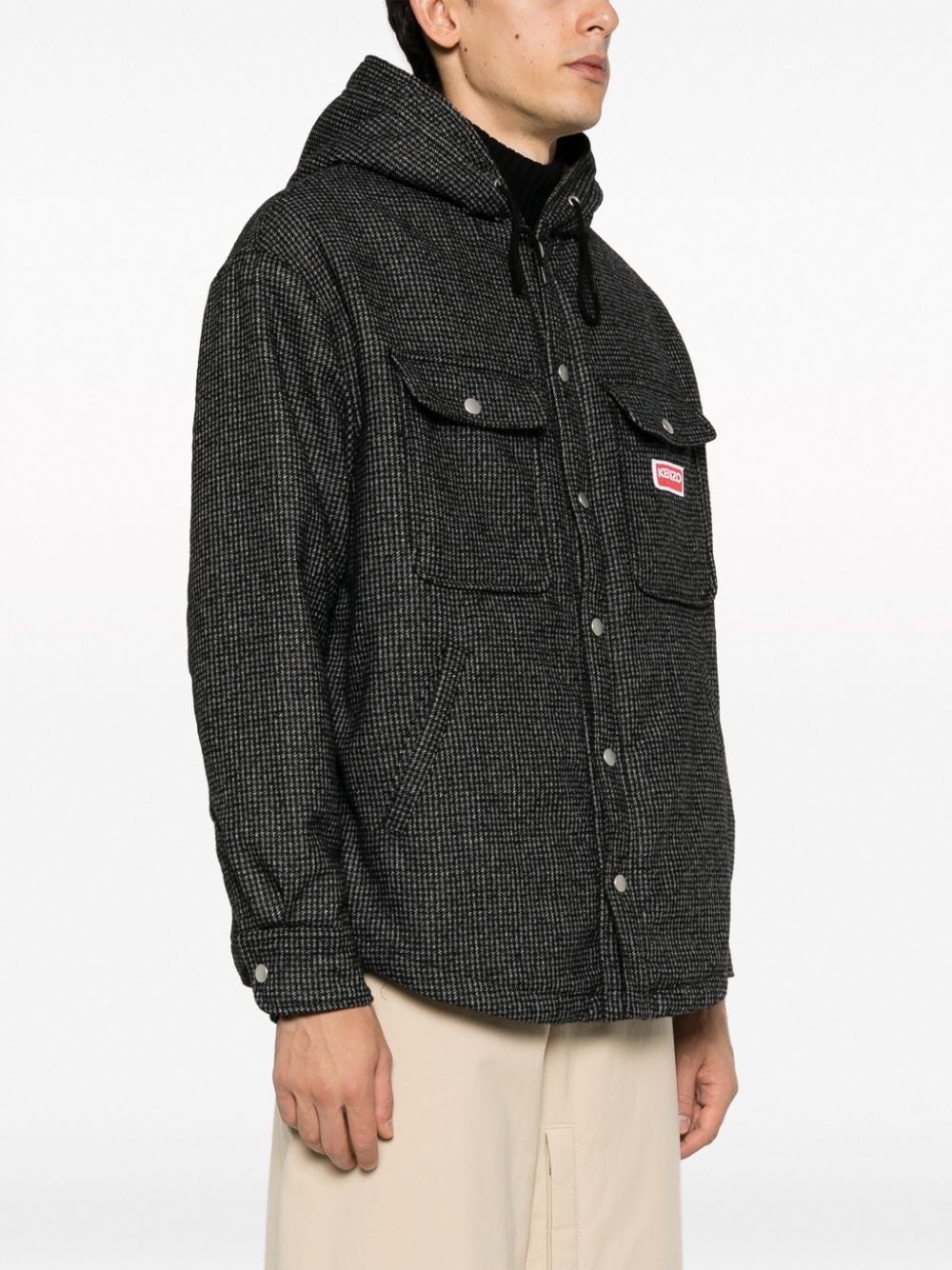houndstooth-pattern hooded jacket - 3