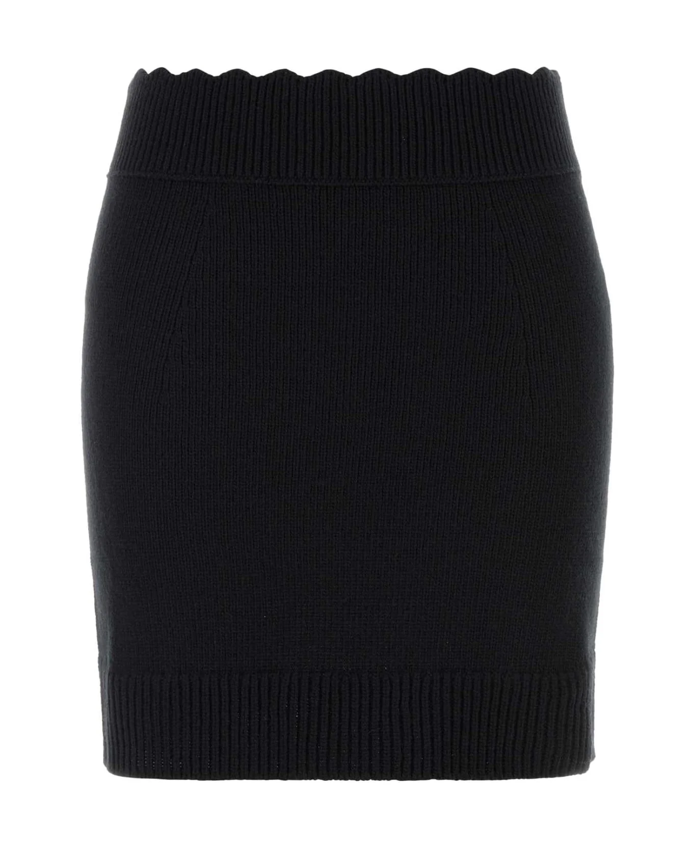 Black Wool Blend Mini Skirt - 1