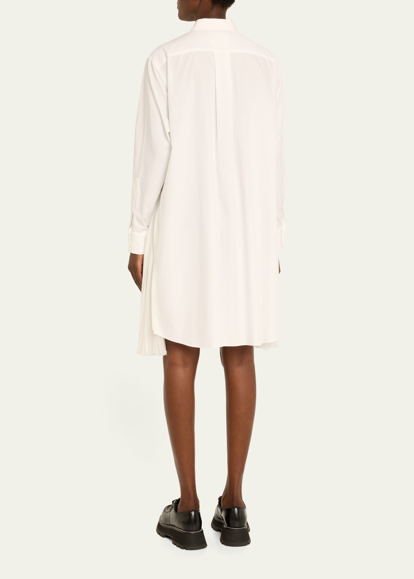 Pleated-Side Long Button-Front Shirtdress - 3