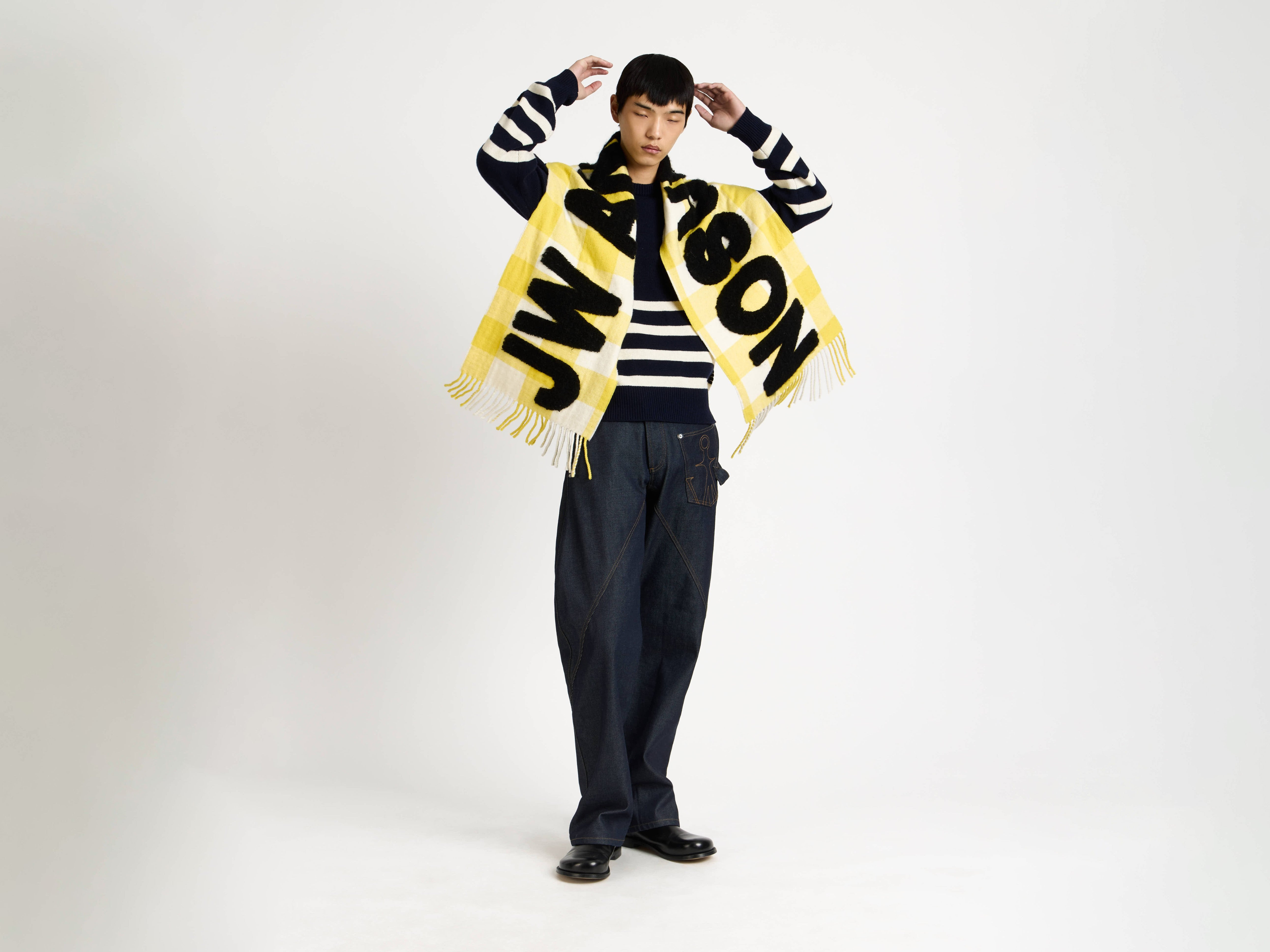 CHECKERED LOGO SCARF IN YELLOW - 4