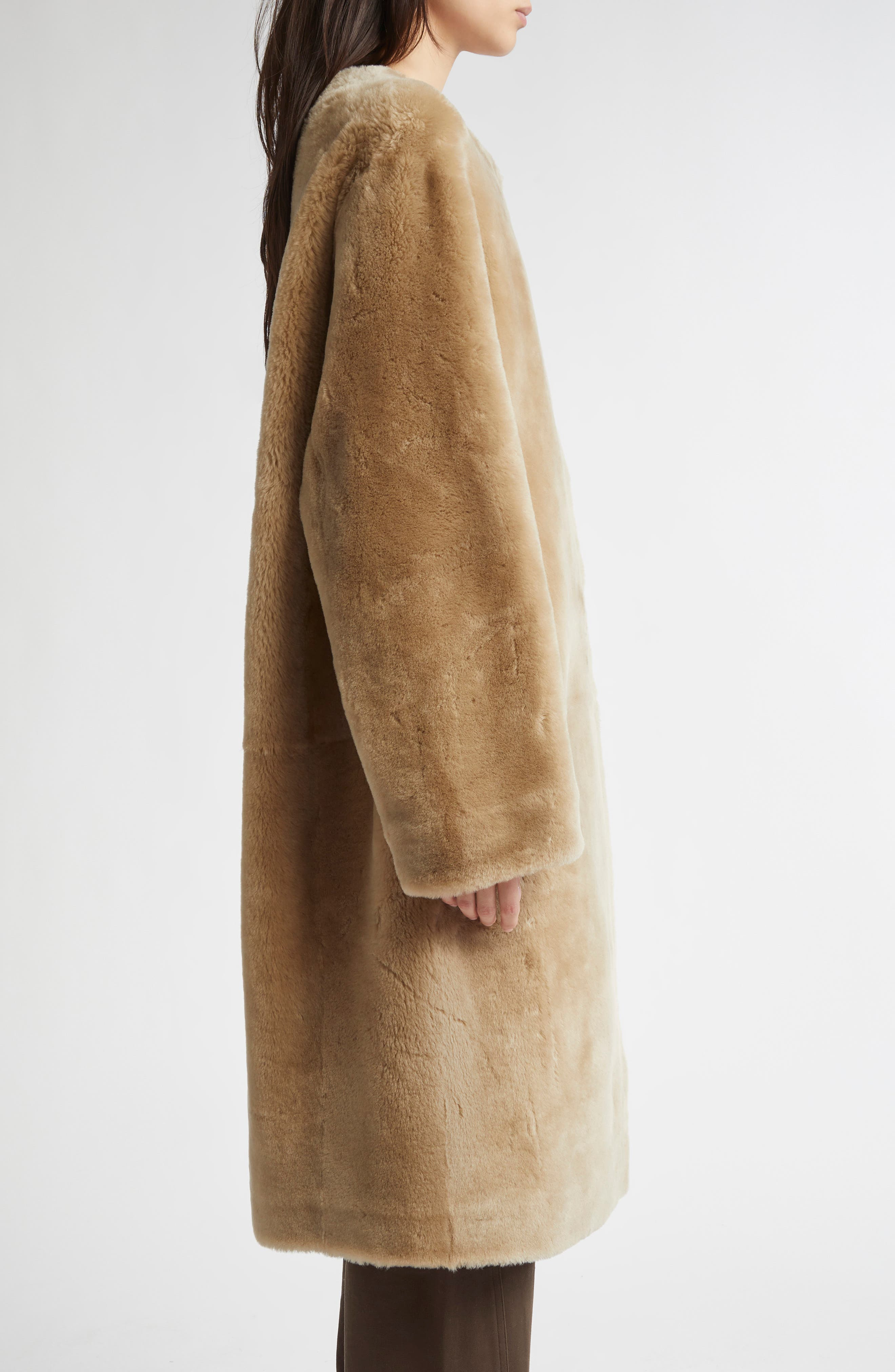 TOTEME Collarless Genuine Shearling Coat in Rye at Nordstrom - 4