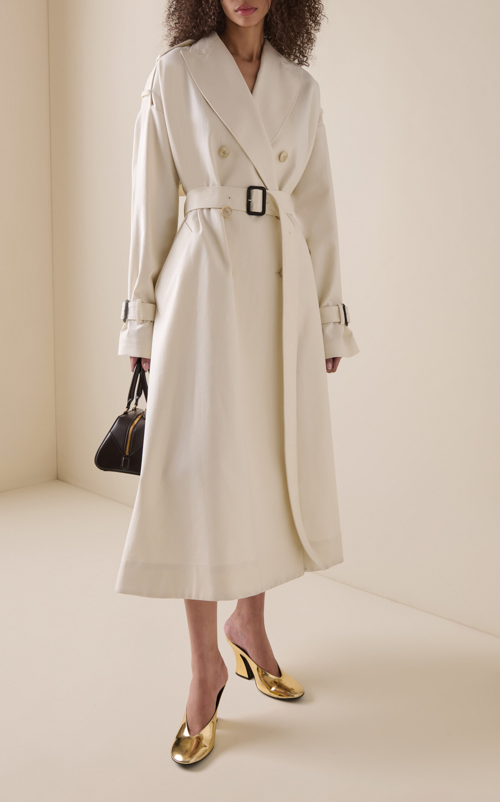 Flared Cotton-Twill Trench Coat ivory - 2