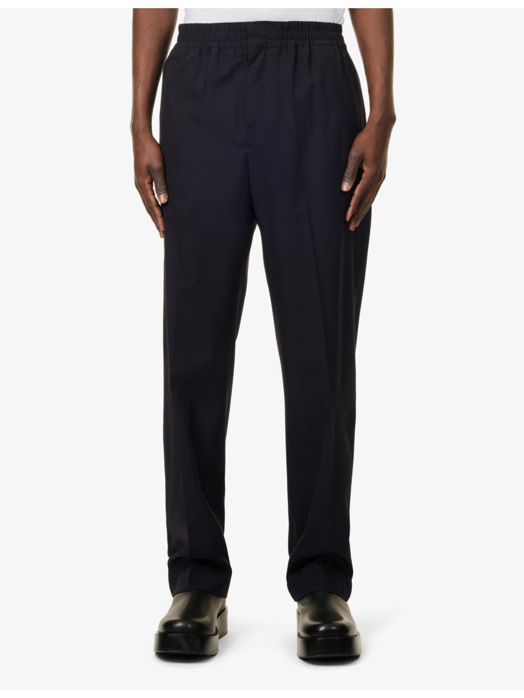 Elasticated-Waistband Tapered-Leg Regular-Fit Wool Trousers - 3