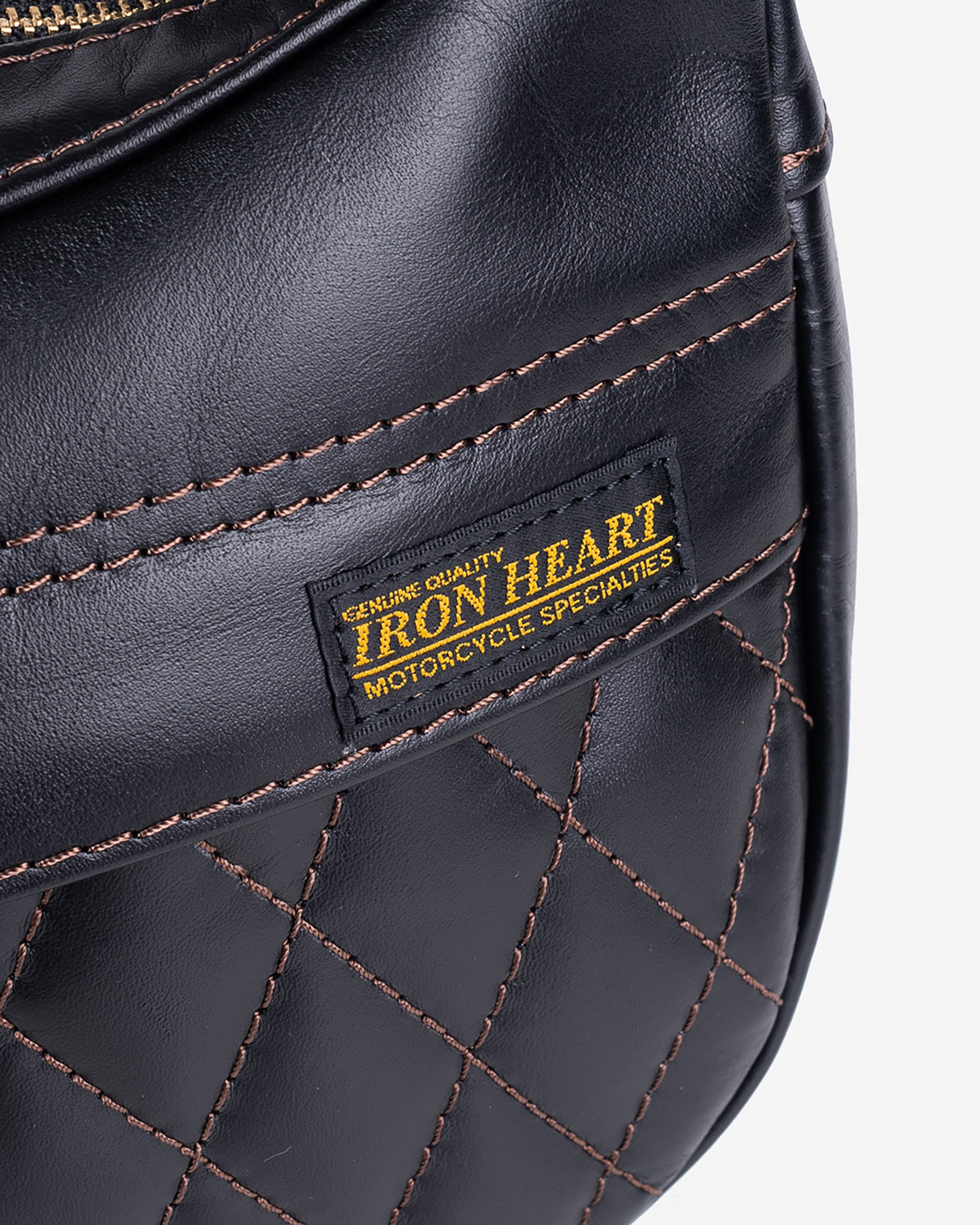 IHE-42 Leather Diamond Stitched Shoulder Bag - Black - 14