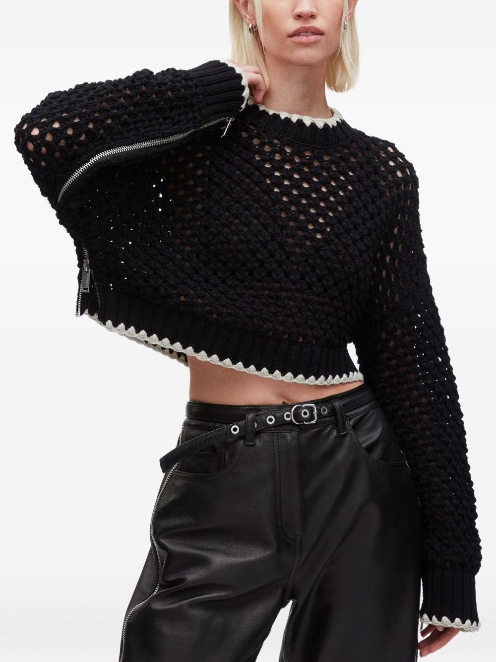 crochet-detail zip-cuff sweater - 4