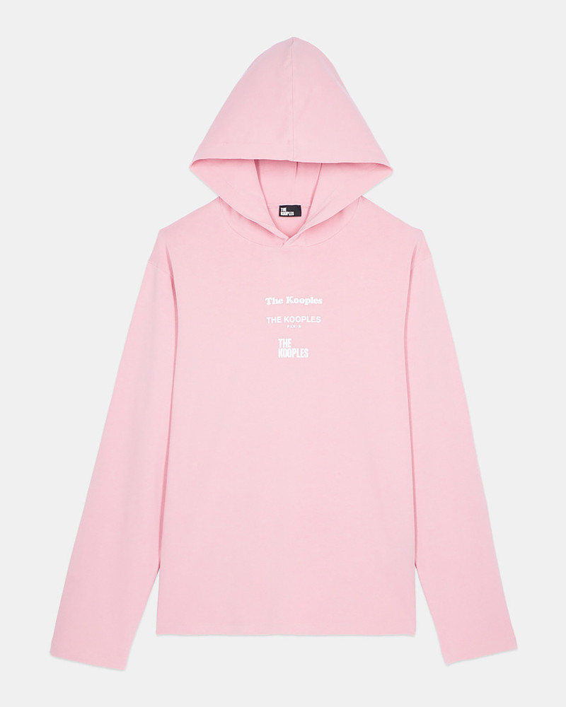 LONG-SLEEVED PINK HOODED LOCATIONS SERIGRAPHY T-SHIRT 1