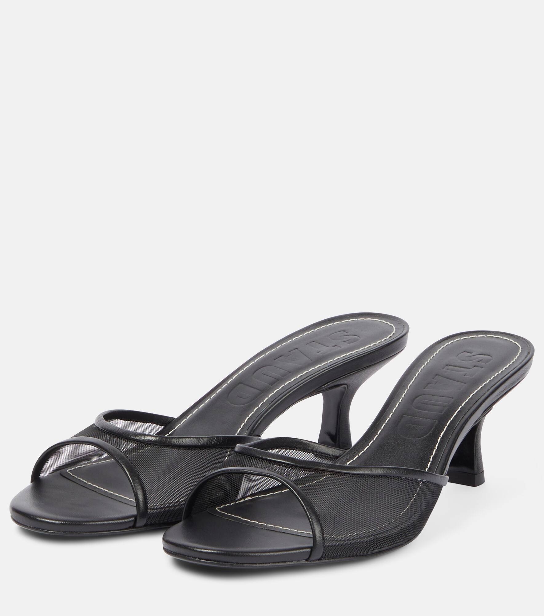 Brigitte 55 leather-trimmed mesh mules - 4