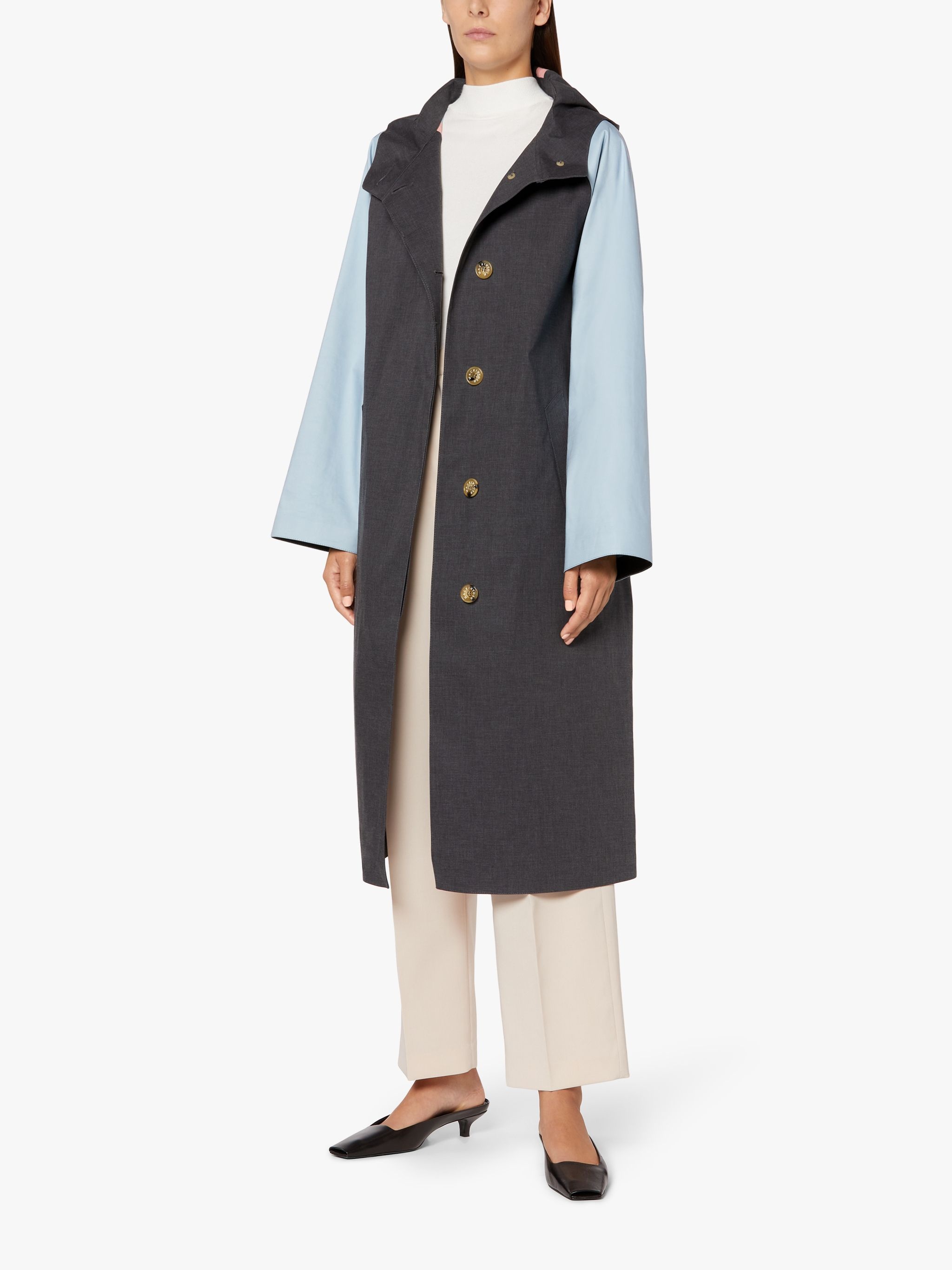 ORLA GREY COLOUR BLOCK BONDED COTTON HOODED COAT | LRF-301 - 2