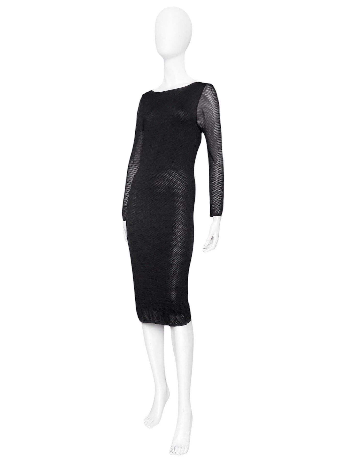 Gucci Spring 2000 Tom Ford Black Cut-Out Jersey Mesh Dress L - 4