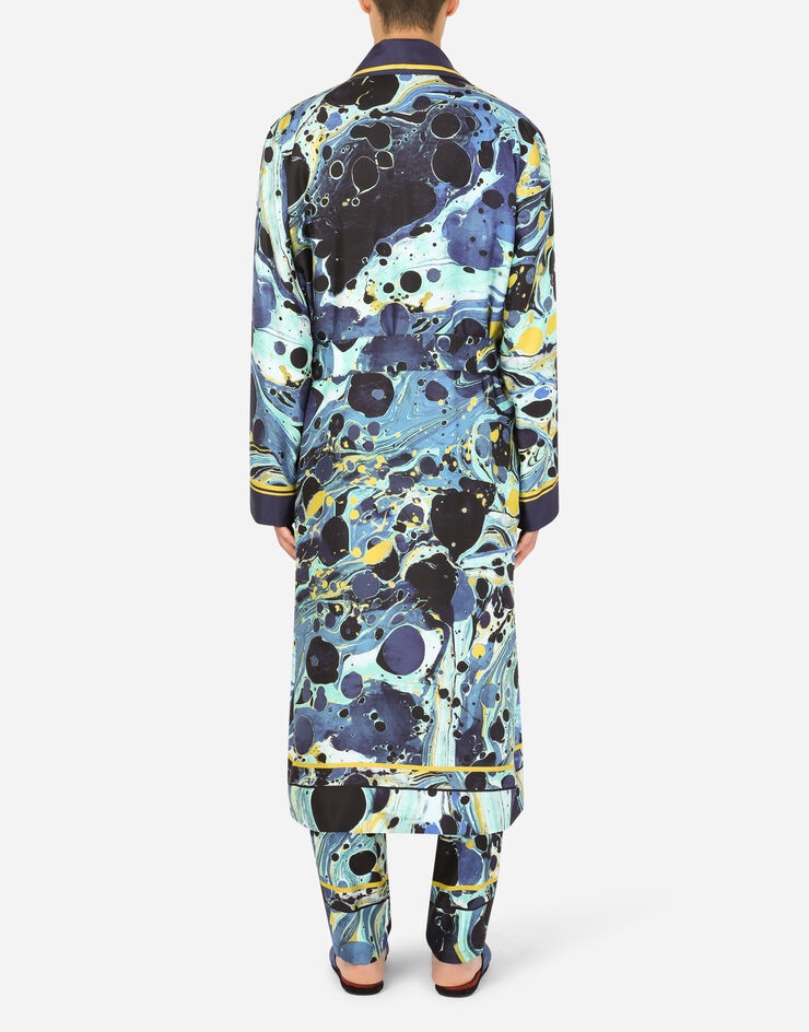 Silk robe with blue marbled print - 2