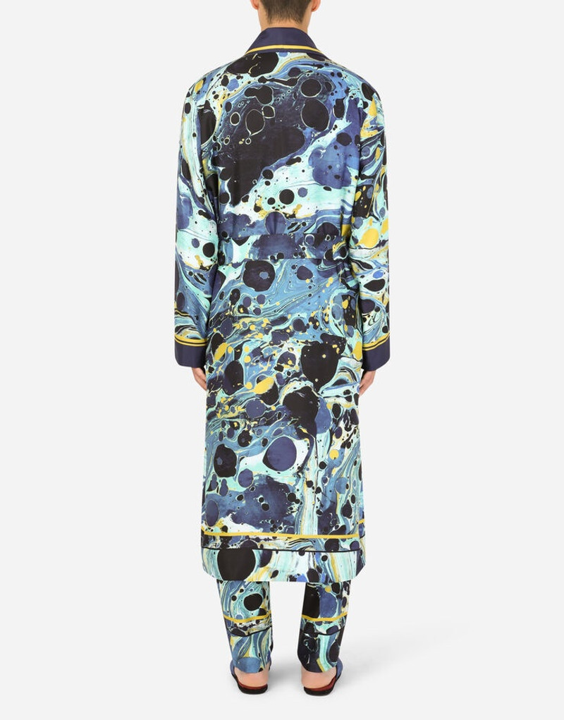 Silk robe with blue marbled print 3