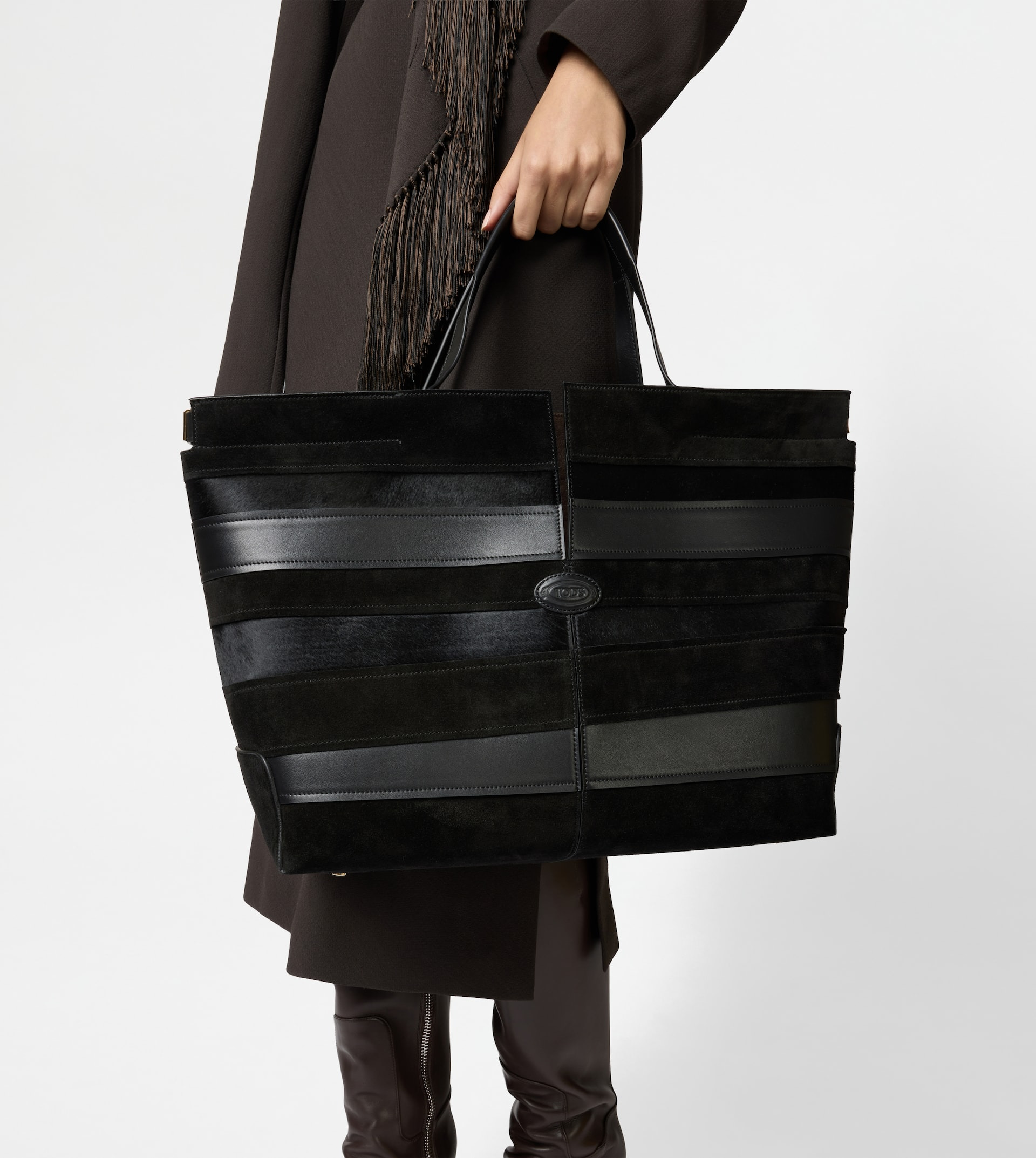 TOD'S DI BAG FOLIO IN SMOOTH LEATHER AND SUEDE MEDIUM - BLACK - 7