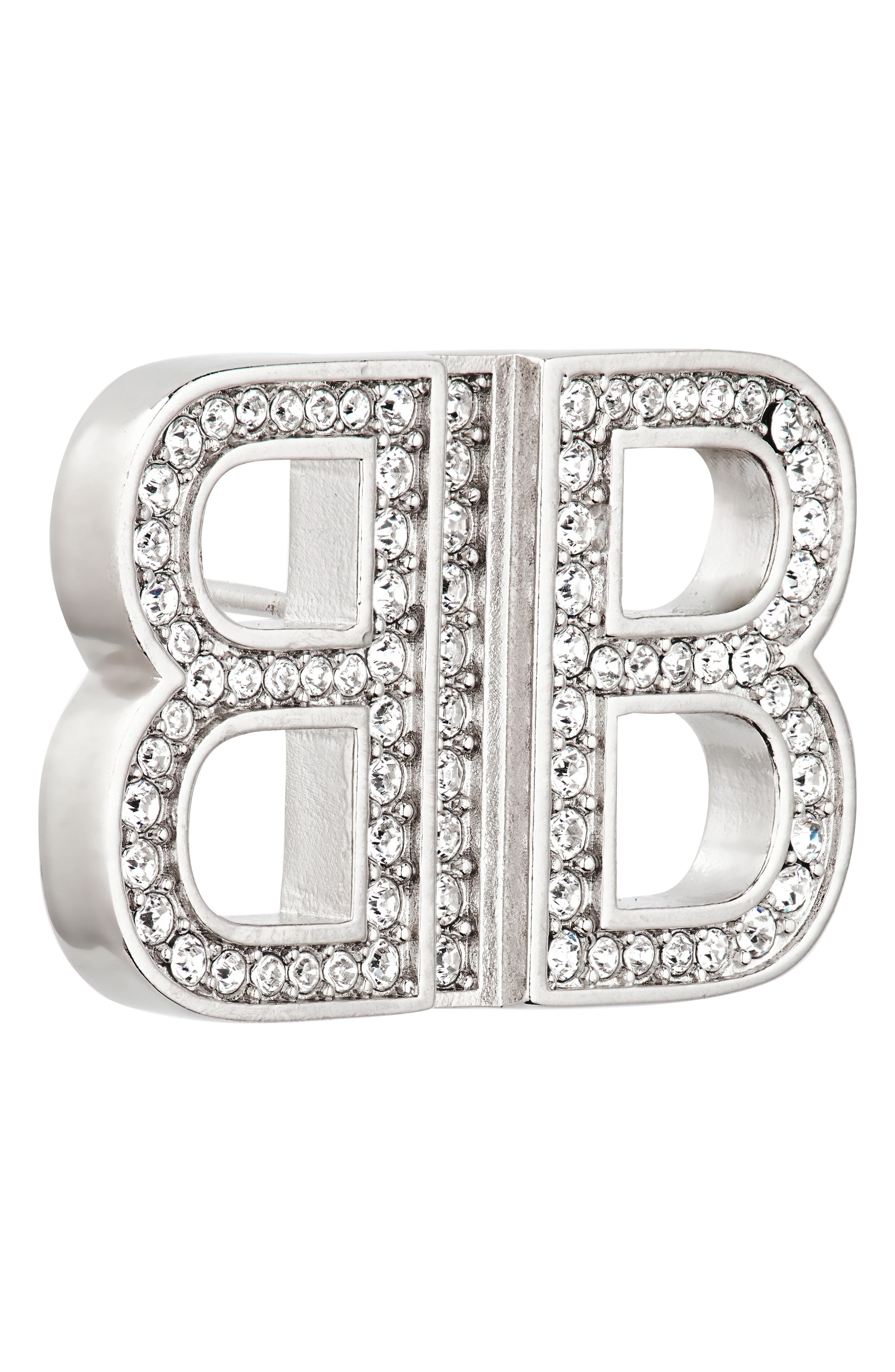 Balenciaga BB 2.0 Crystal Stud Earrings in Silver/Crystal at Nordstrom - 4