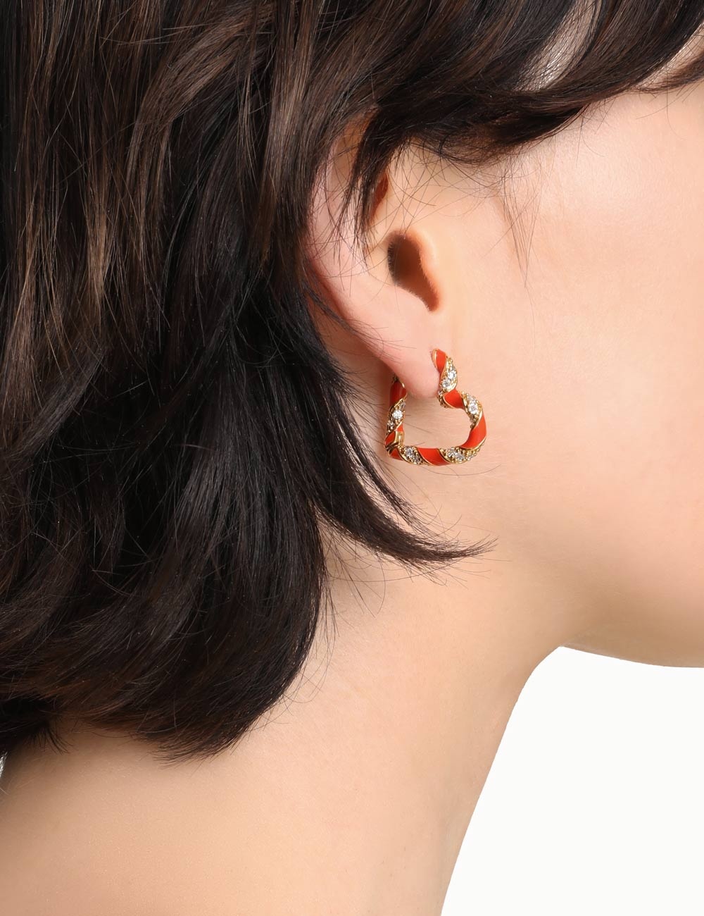 CANDY STRIPE PAVE HEART HOOPS - 2
