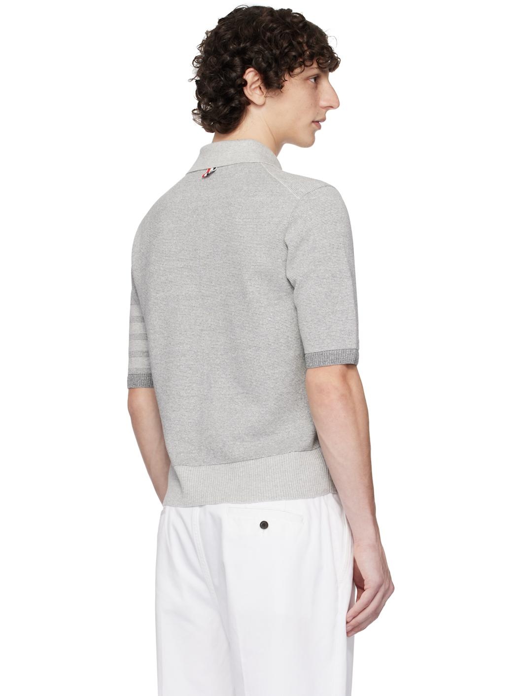 Gray Textured Striped Stitch 4-Bar Relaxed Polo - 3