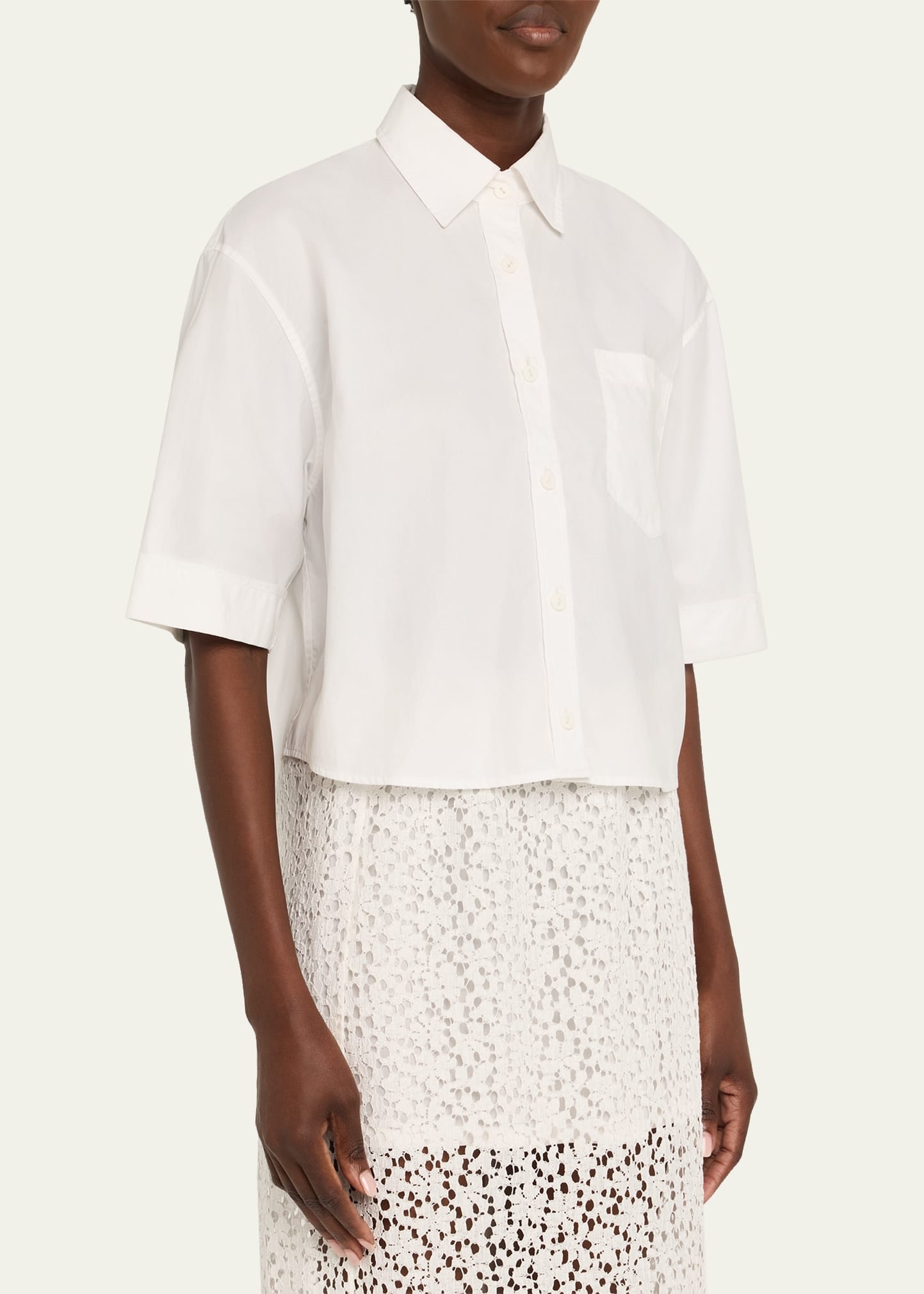 Cropped Oversized Button-Front Shirt - 4