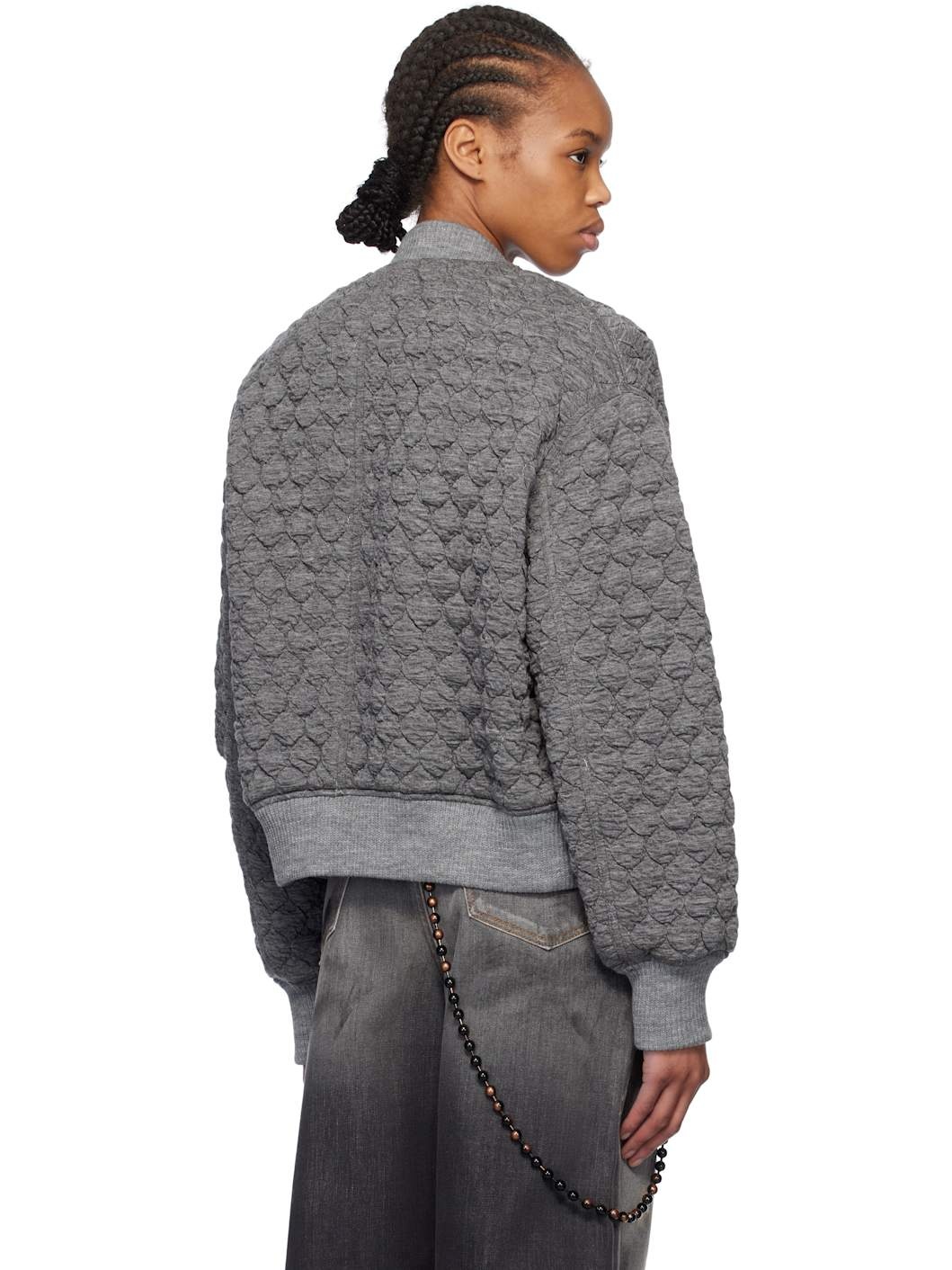 Gray Quilted Bomber Jacket - 3