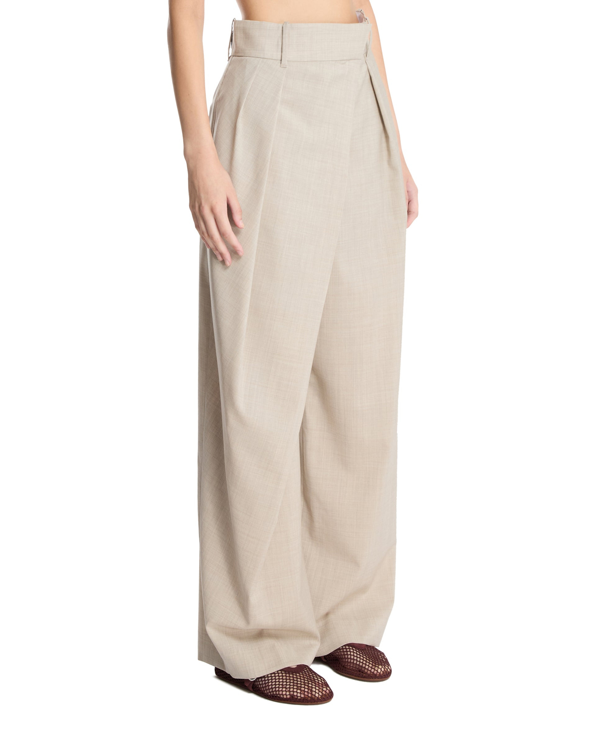 Beige Wool Wrap Pants - 4