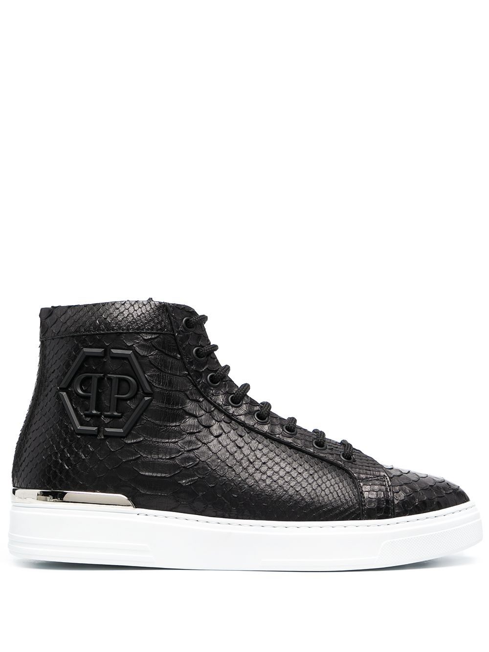 snakeskin-effect hi-top trainers - 1