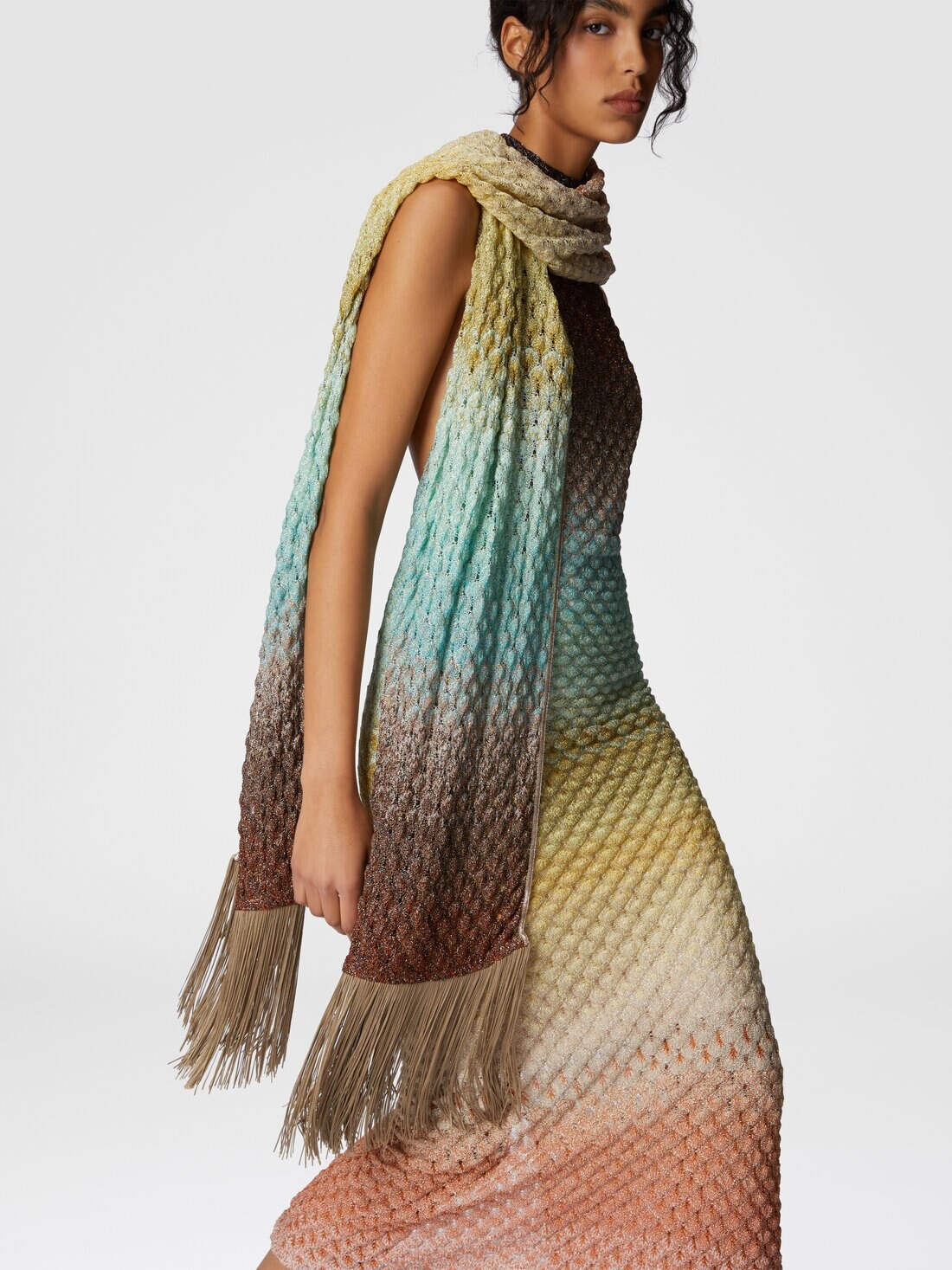 Fringed viscose lamé lace stole - 3