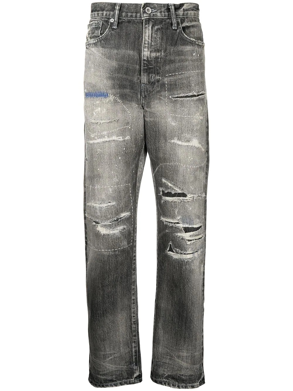 distressed straight-leg jeans - 1