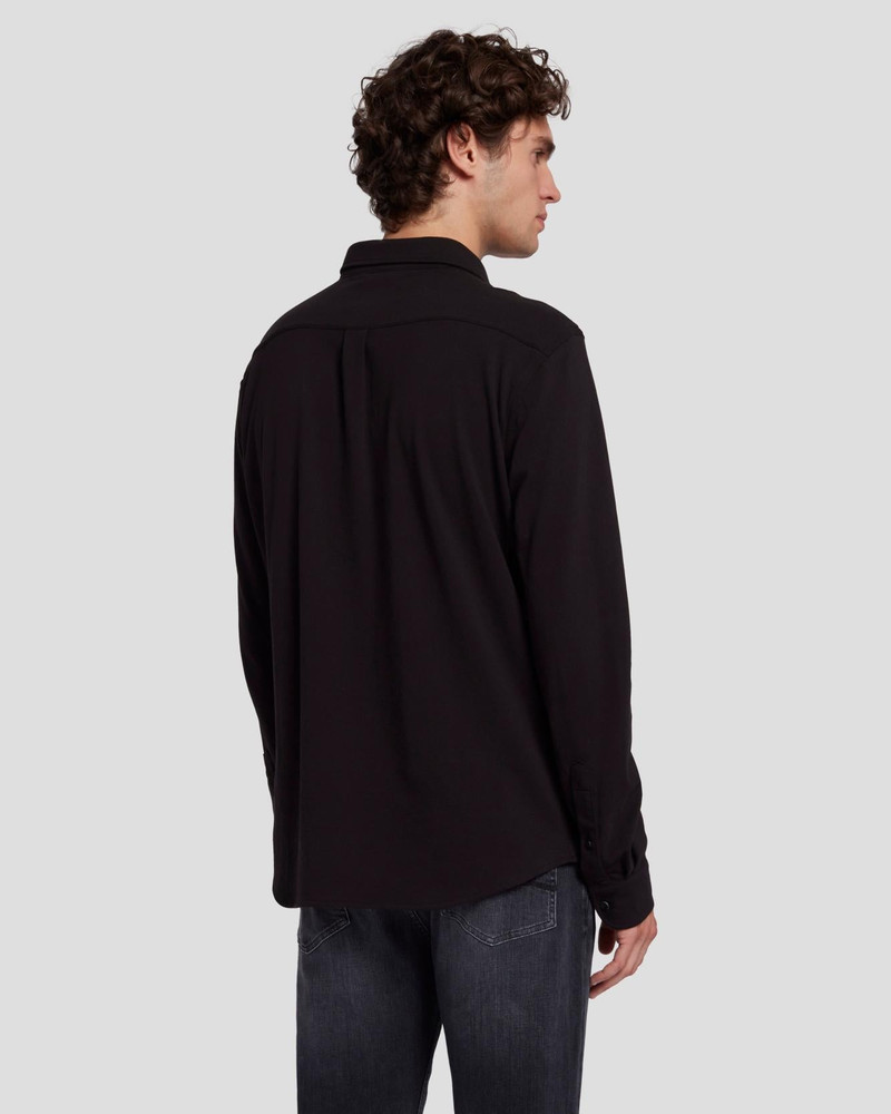 Pique Knit Button Down in Black 4