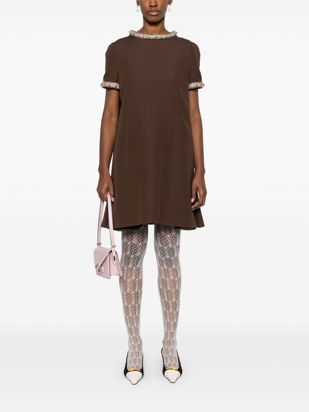 crystal-embellished crepe mini dress - 2