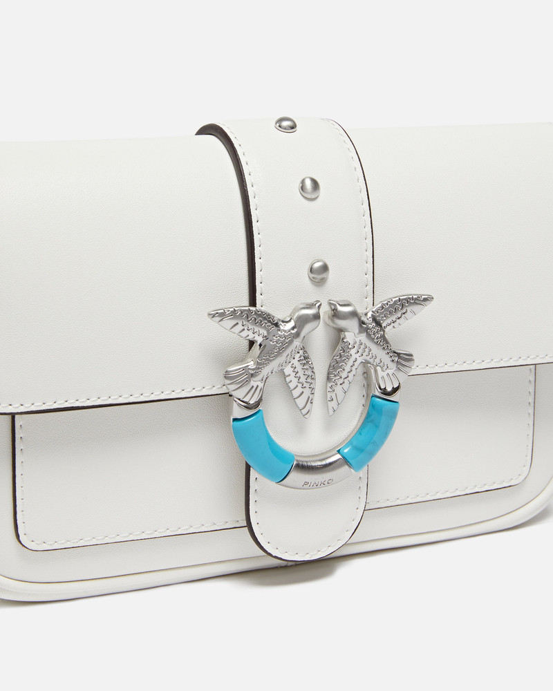 MINI LOVE BAG ONE POCKET SHOULDER BAG IN LEATHER WITH TURQUOISE BUCKLE 3