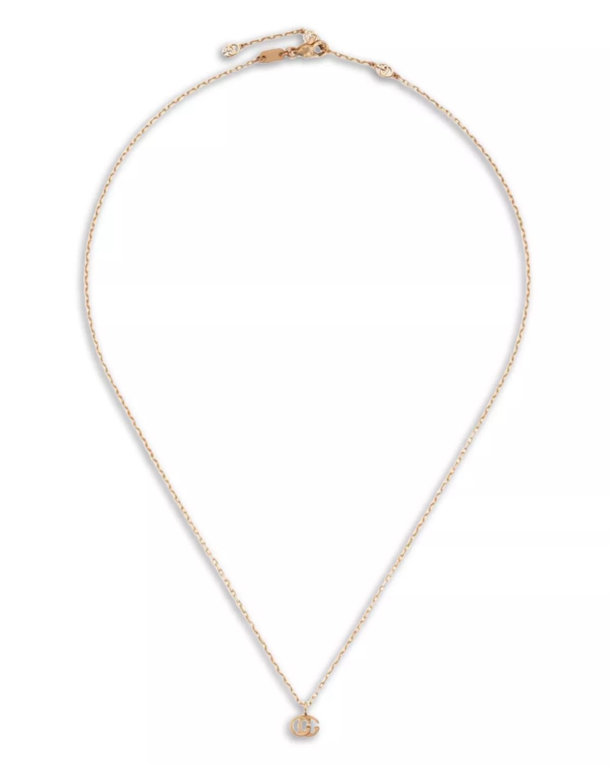 18K Rose Gold Running Double G Logo Pendant Necklace, 14.9-16.5" - 1
