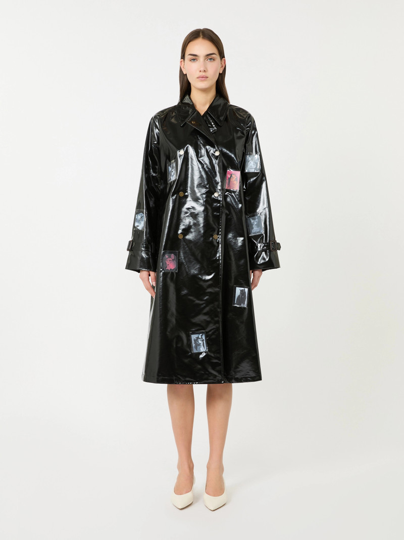 WKSOPERA Vinyl-effect gabardine midi trench coat - BLACK 3