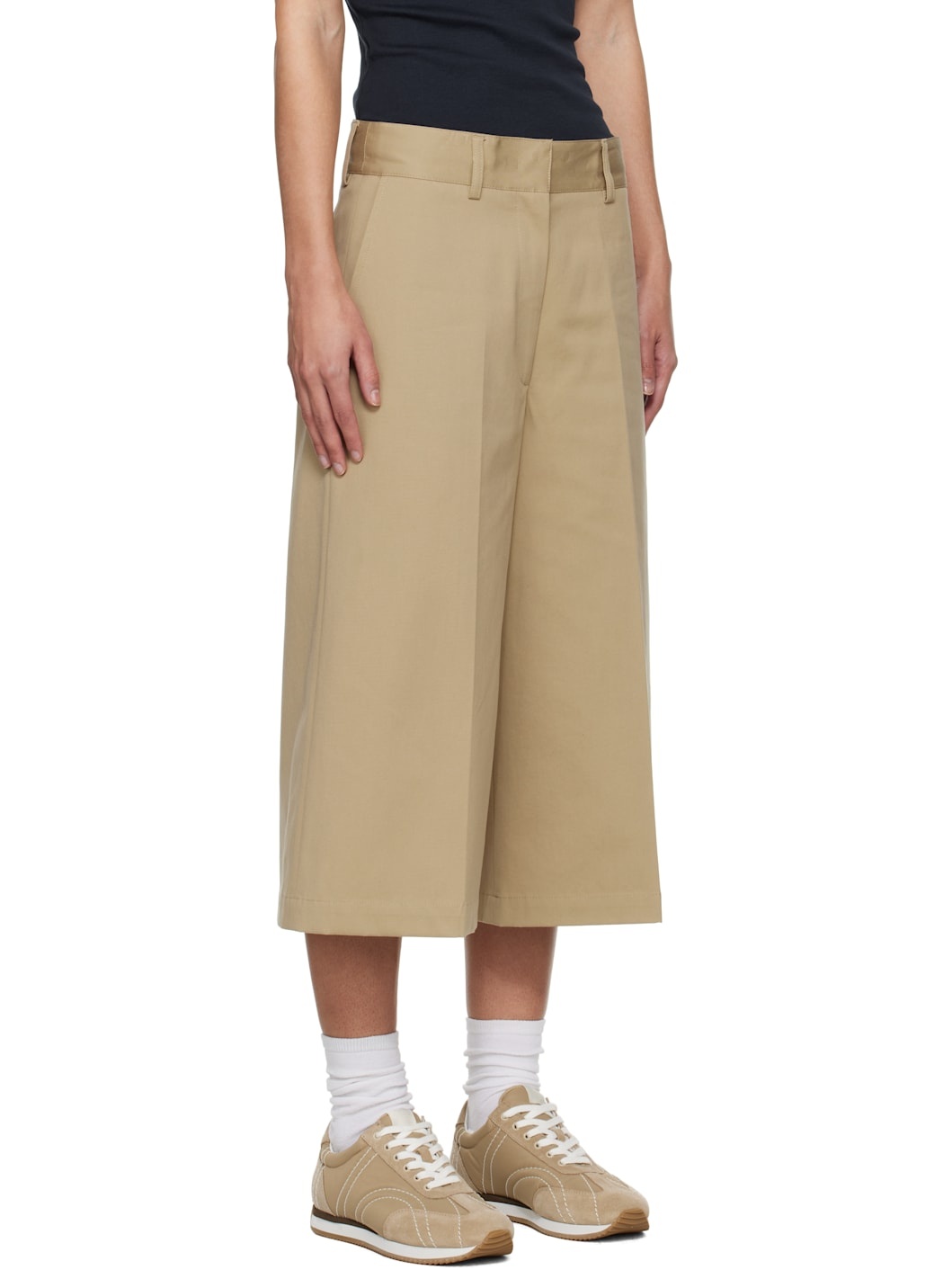 Beige Cotton Bermuda Shorts - 2