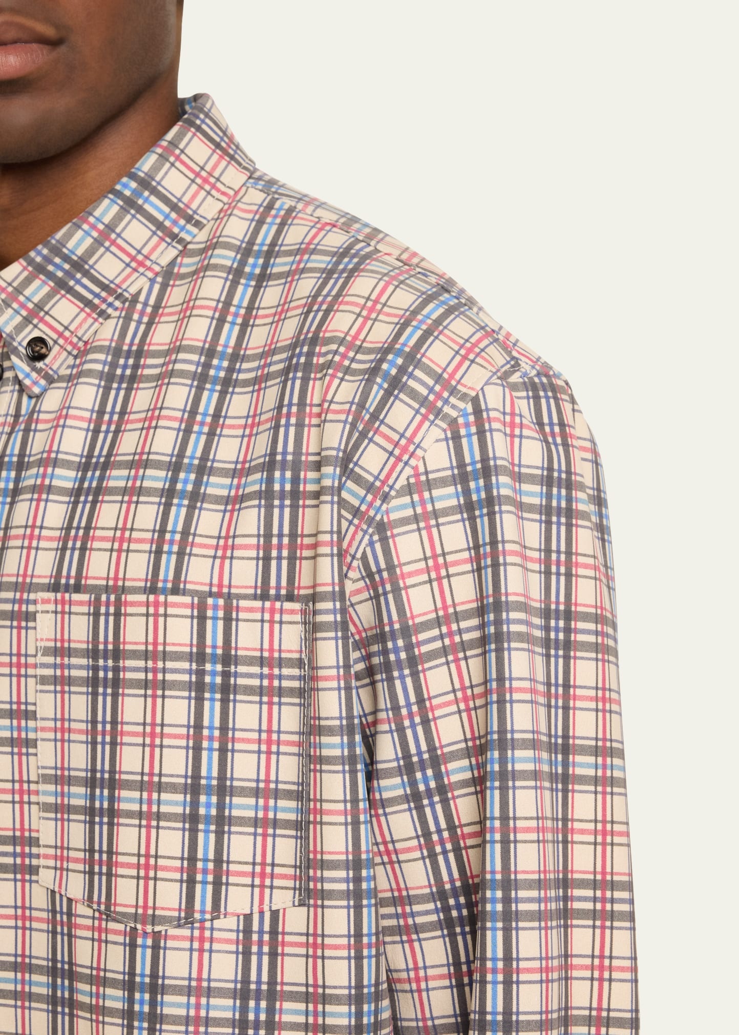 Men's Graph Check Printed Leather Shirt - 5