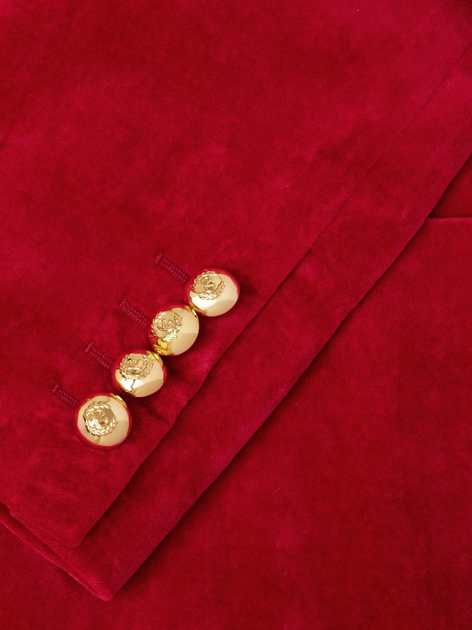 Double-Breasted Cotton and Linen-Blend Velvet Blazer Red - 4
