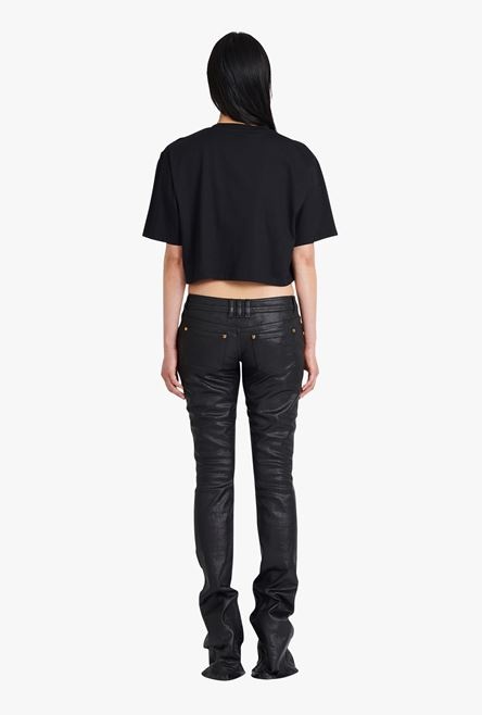 Cropped black and gold cotton T-shirt - 3