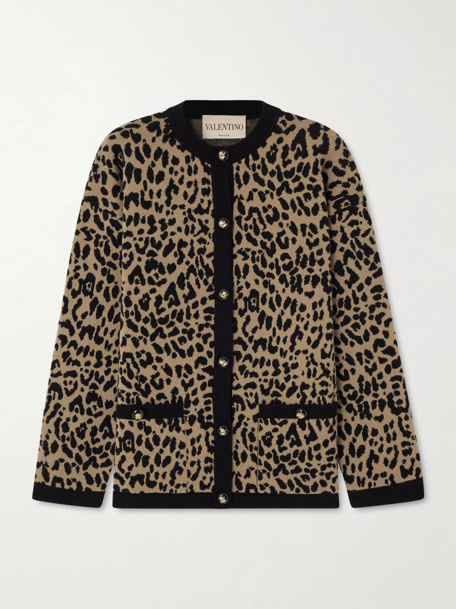 Leopard-jacquard wool cardigan Leopard print - 1