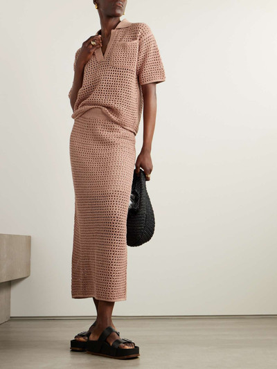 Brunello Cucinelli Sequin-emhellished open-knit cotton-blend midi skirt outlook