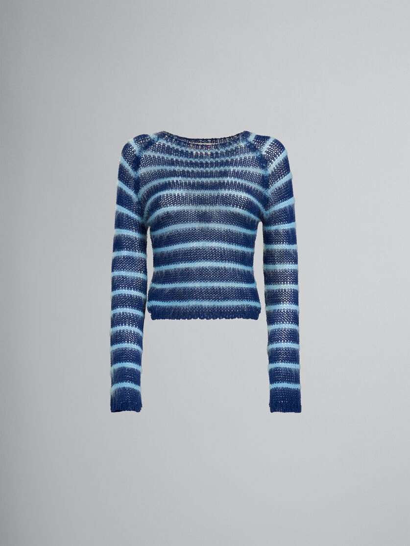 BLUE BOAT-NECK JUMPER WITH MOHAIR STRIPES - 1