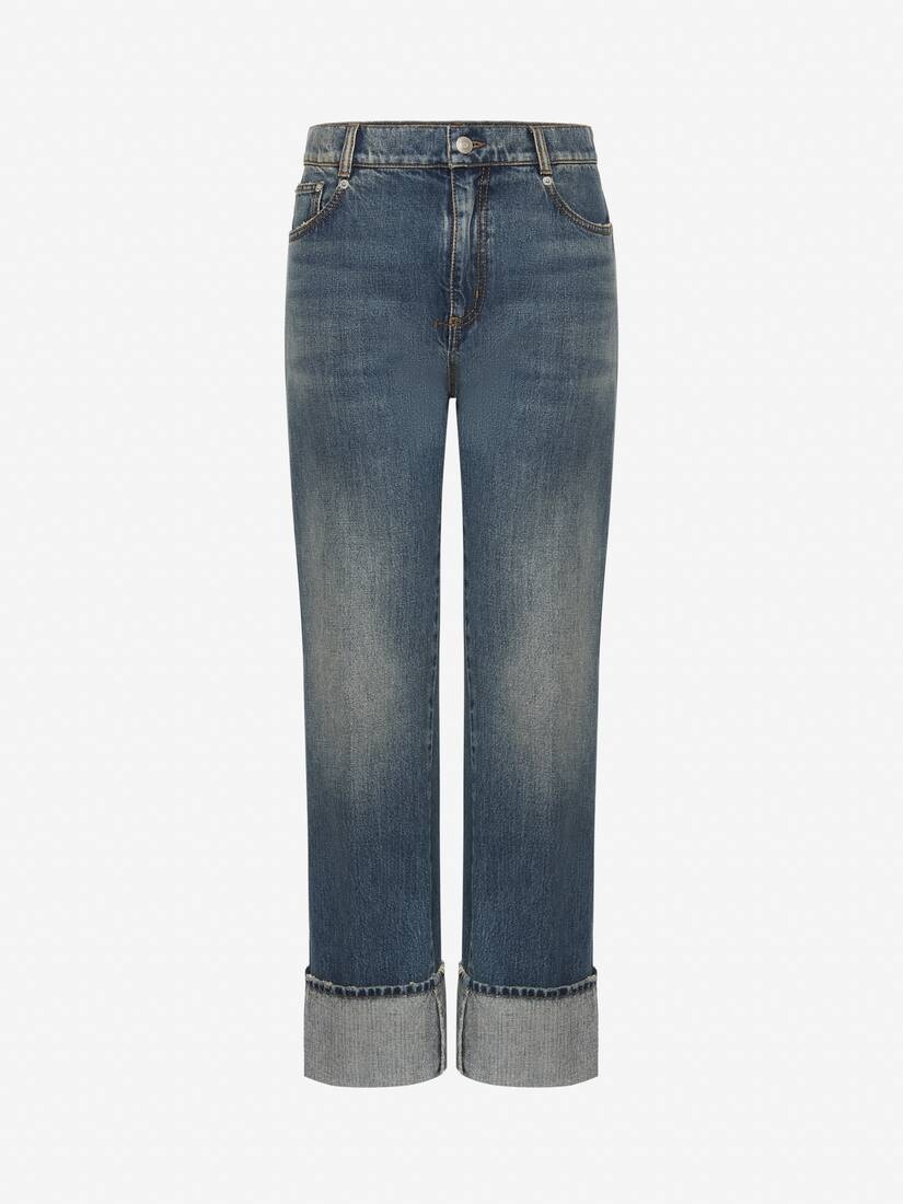 Women's Baggy Boyfriend Denim Jeans in Washed Blue - 1