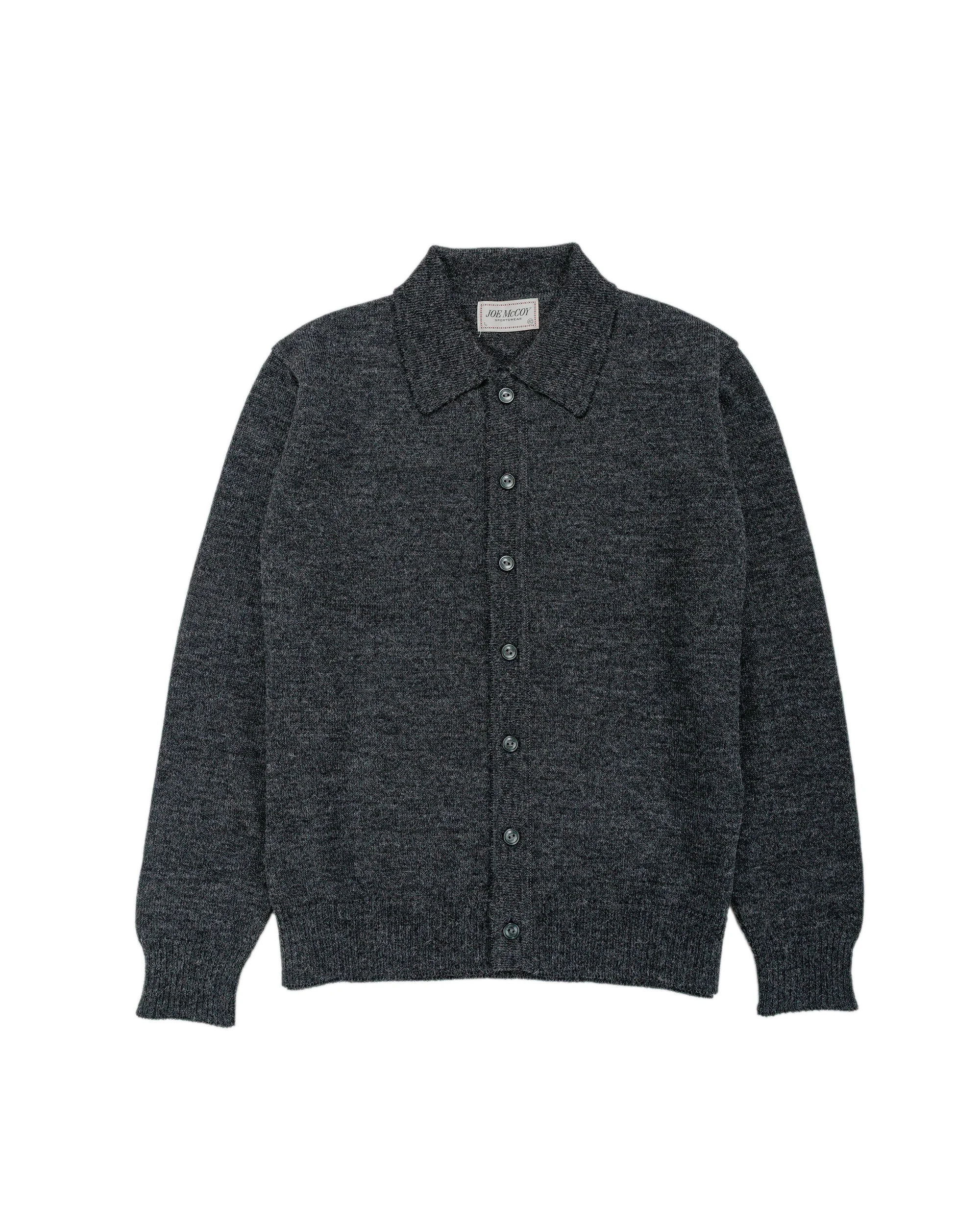 MC25111 Alpaca Collar Knit Cardigan Charcoal - 1