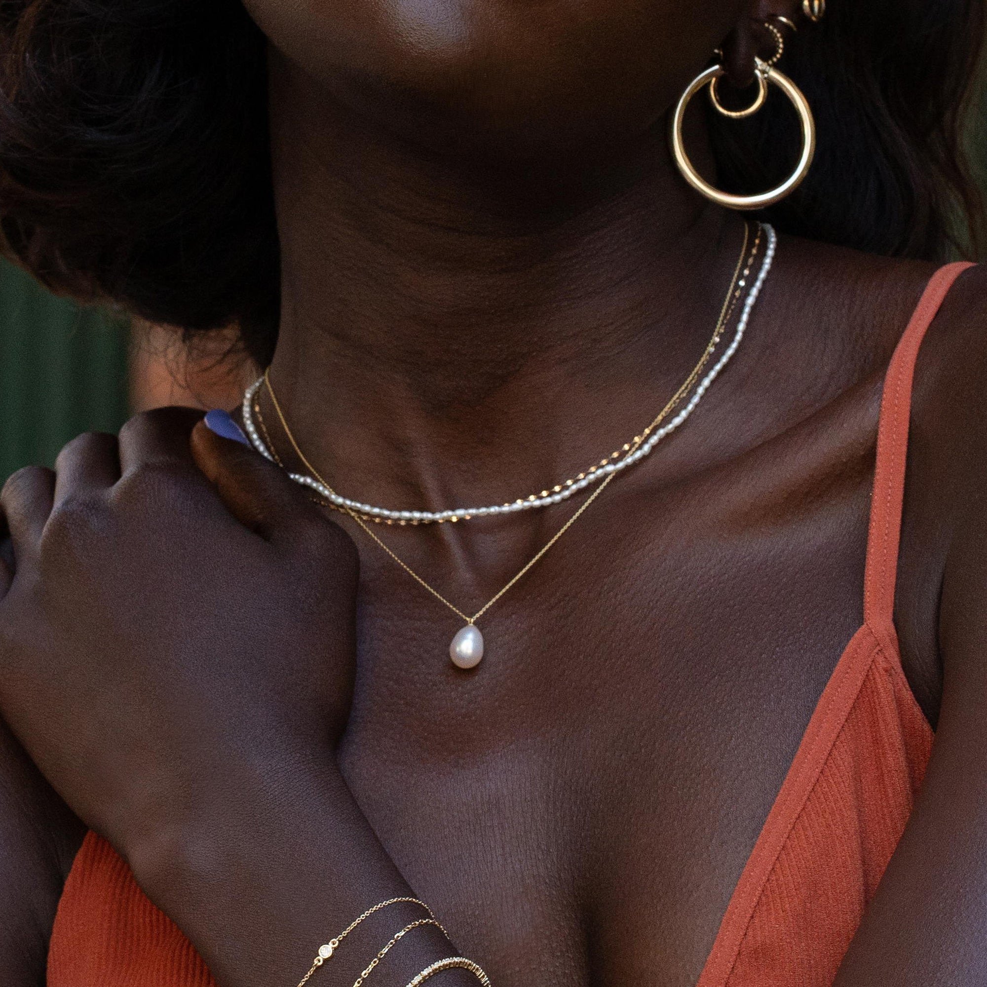 Elliptical Pearl Pendant Necklace - 6